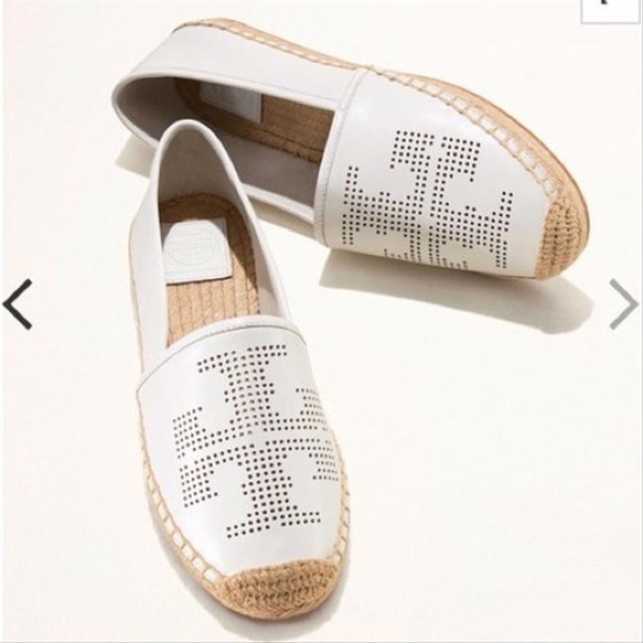 Tory Burch Shoes - Tory Burch White Perforated Logo Espadrille Flats